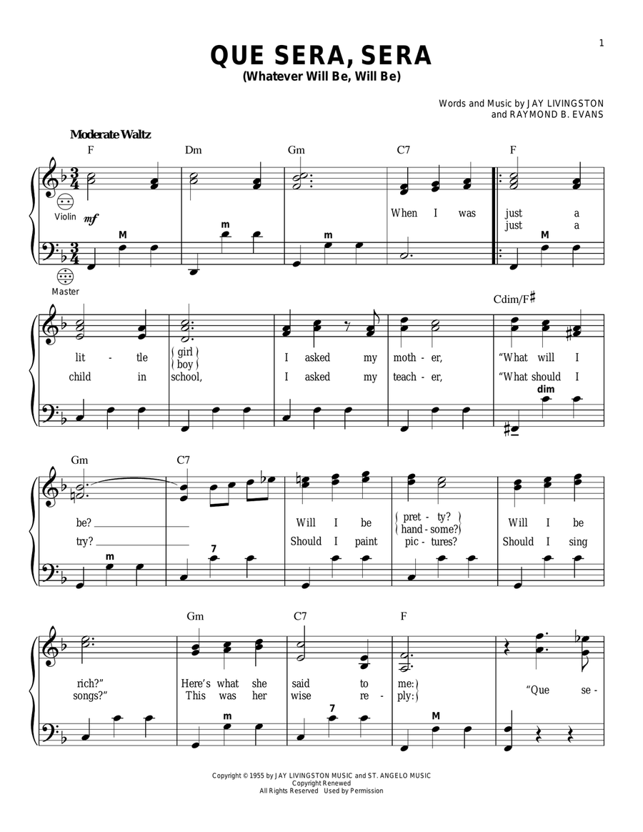 Que Sera, Sera (Whatever Will Be, Will Be) Piano scores gallery preview page 1