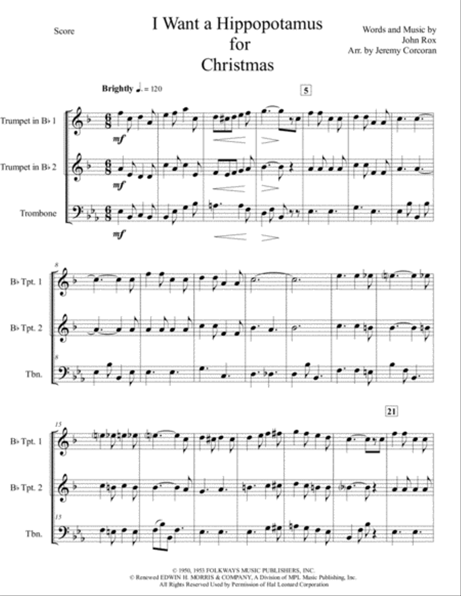 I Want A Hippopotamus For Christmas (Hippo The Hero) Brass Ensemble scores gallery preview page 2