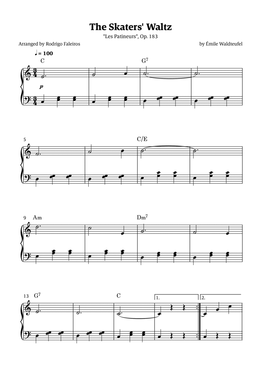 The Skaters Waltz (for beginners - with chords) Easy Piano scores gallery preview page 1