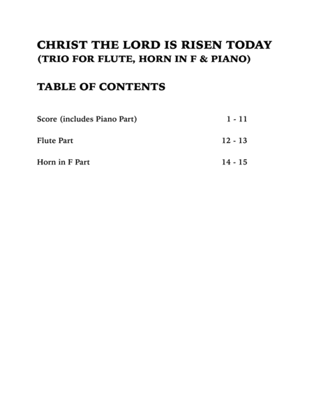 Christ the Lord is Risen Today (in Bb): Trio for Flute, Horn in F and Piano image number null