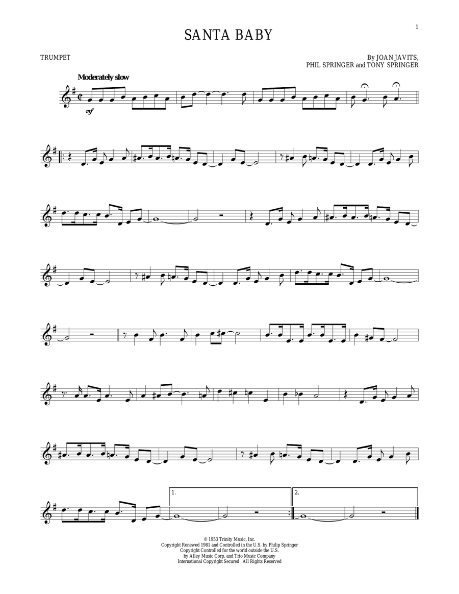Santa Baby Santa Baby Trumpet Solo scores gallery preview page 1