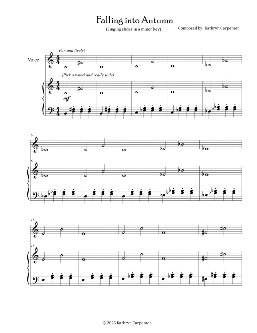 Falling into Autumn (Vocal Etude for Slides) High Voice scores gallery preview page 1
