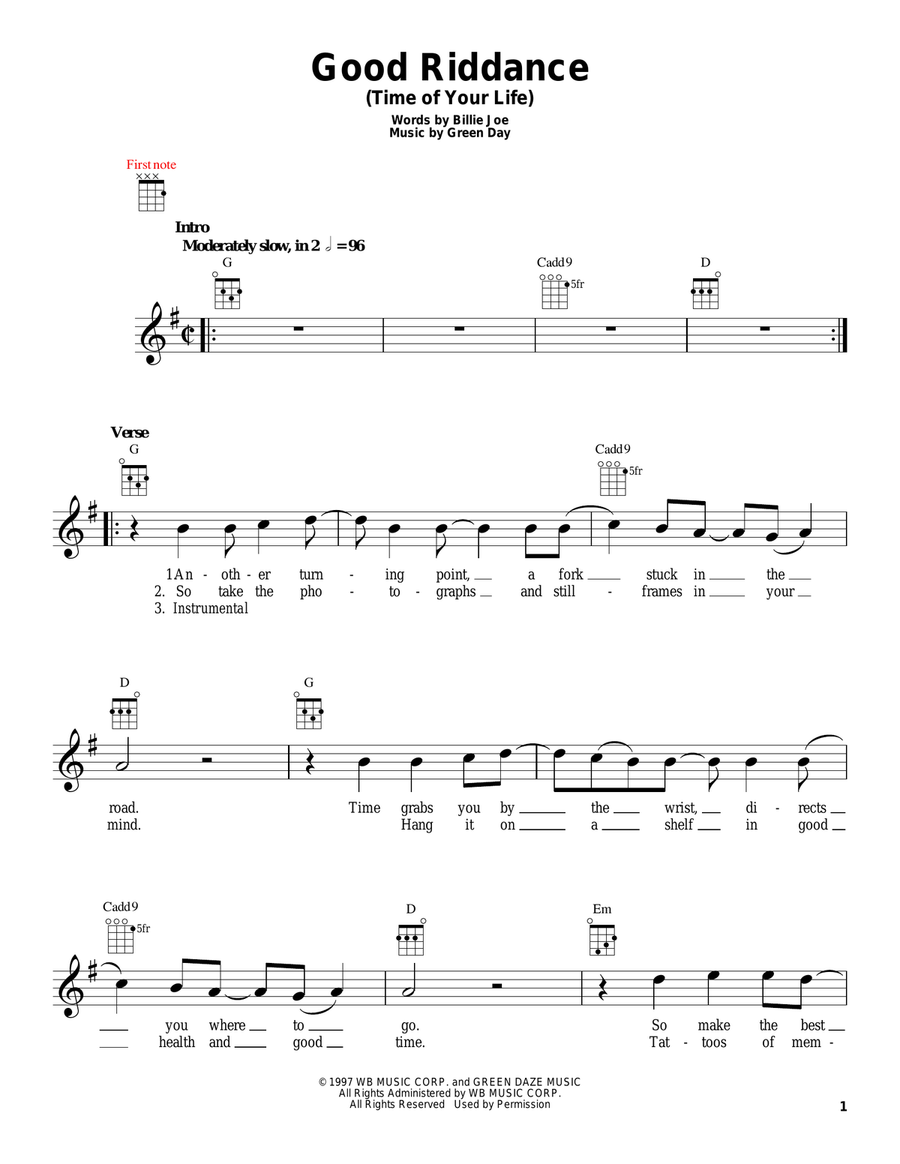 Good Riddance (Time Of Your Life) Ukulele scores gallery preview page 1