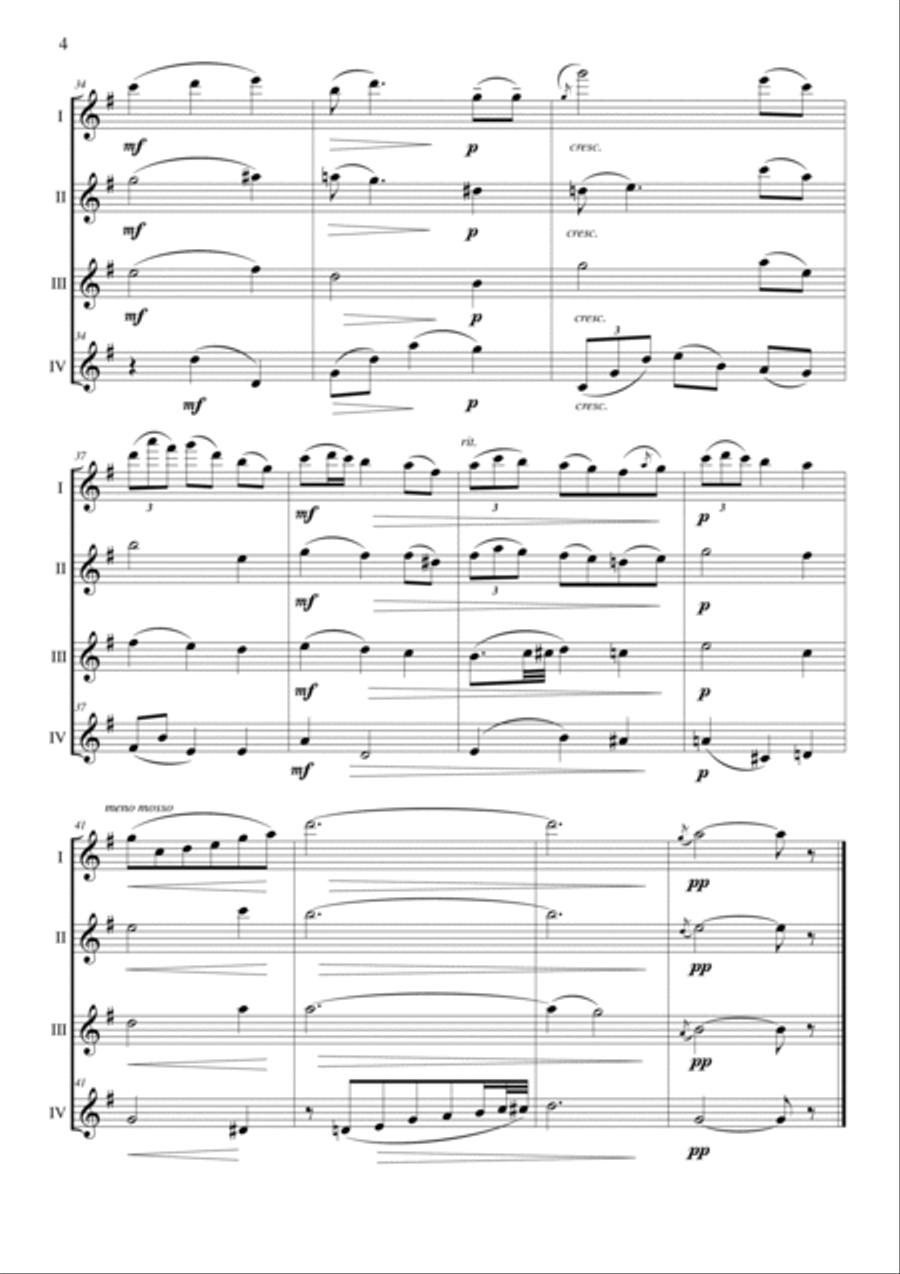 Brahms Lullaby Flute Quartet scores gallery preview page 4