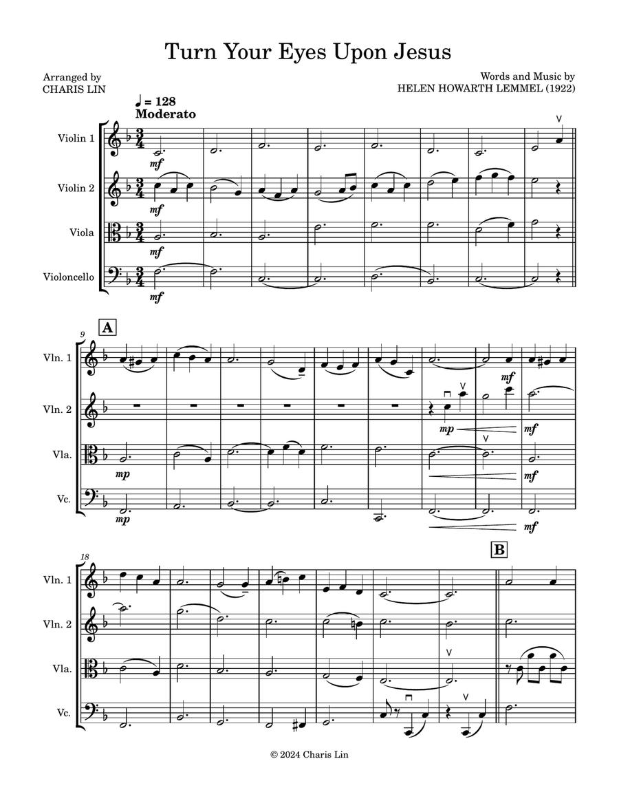Turn Your Eyes Upon Jesus String Quartet scores gallery preview page 1