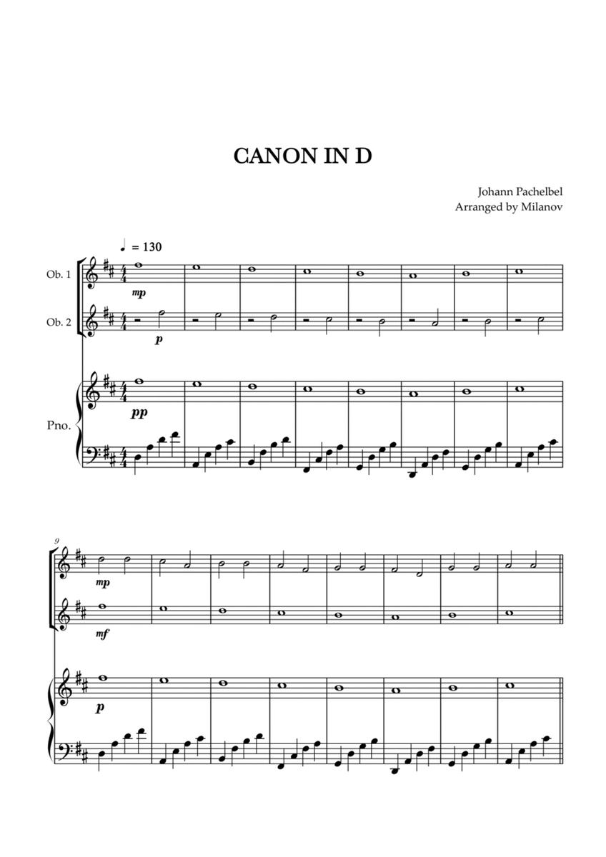 Canon in D | Pachelbel | Oboe Duet | Piano accompaniment image number null