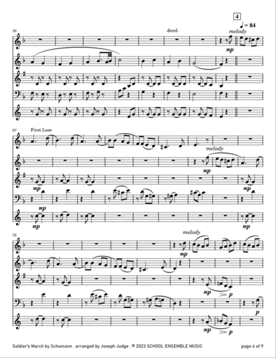Soldier's March by Schumann for Woodwind Quartet in Schools Woodwind Quartet scores gallery preview page 4