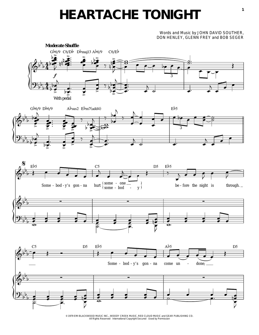 Heartache Tonight Piano, Vocal scores gallery preview page 1