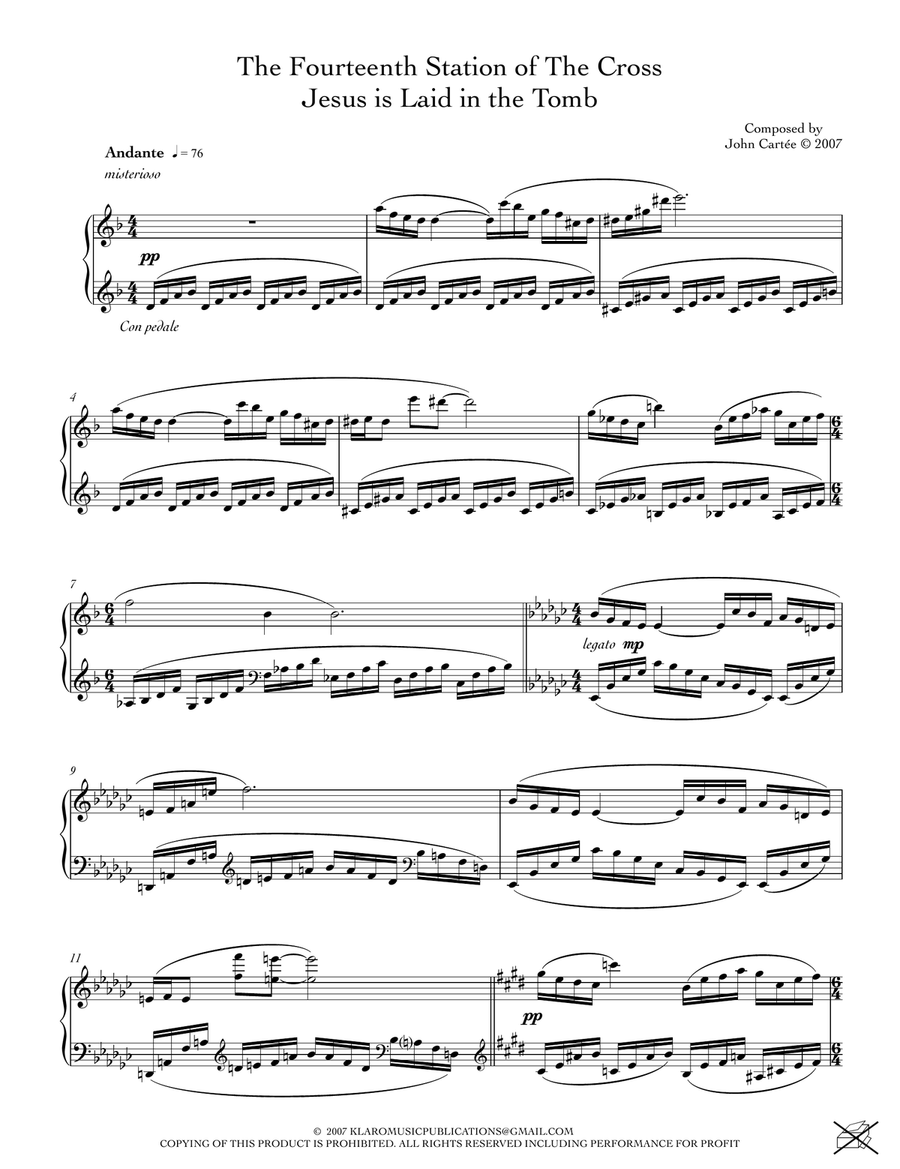 THE FOURTEENTH STATION OF THE CROSS - JESUS IS LAID IN THE TOMB Piano Solo scores gallery preview page 1