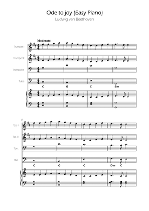 Ode To Joy - Easy Brass Quartet w/ piano accompaniment