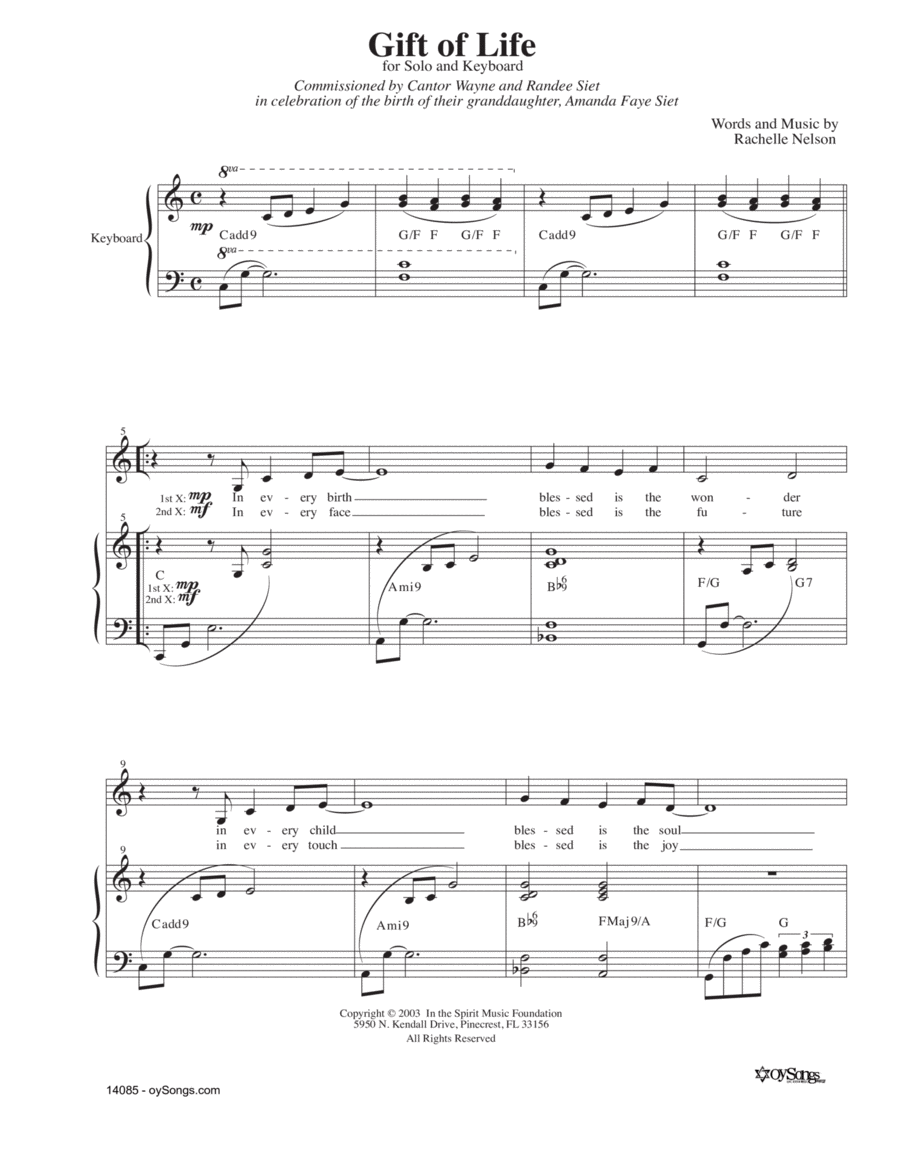 Gifts Of Life Piano, Vocal scores gallery preview page 1