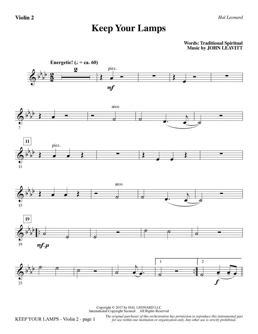 Keep Your Lamps - Violin 2 Choir scores gallery preview page 1