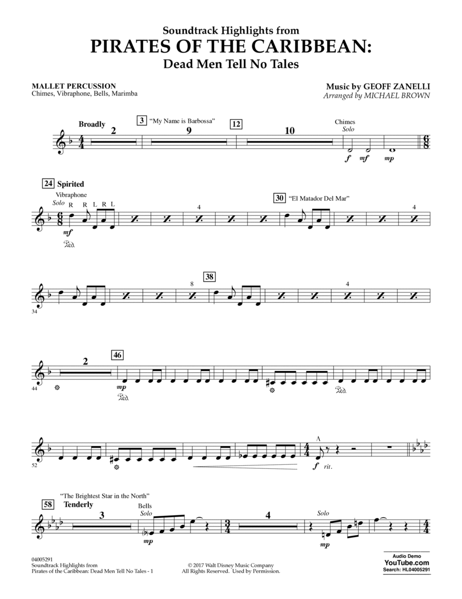 Pirates of the Caribbean: Dead Men Tell No Tales - Mallet Percussion Percussion scores gallery preview page 1