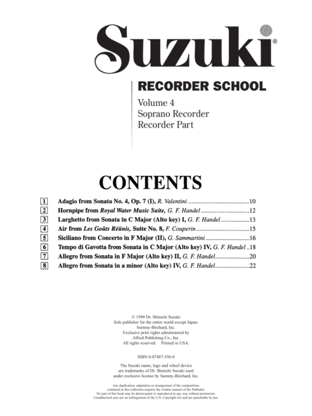 Suzuki Recorder School (Soprano Recorder), Volume 4