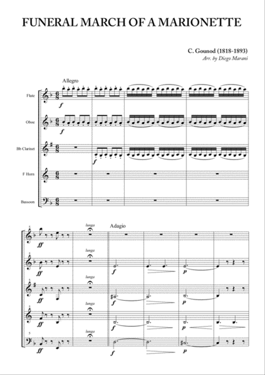 Funeral March of a Marionette for Woodwind Quintet Woodwind Quintet scores gallery preview page 1
