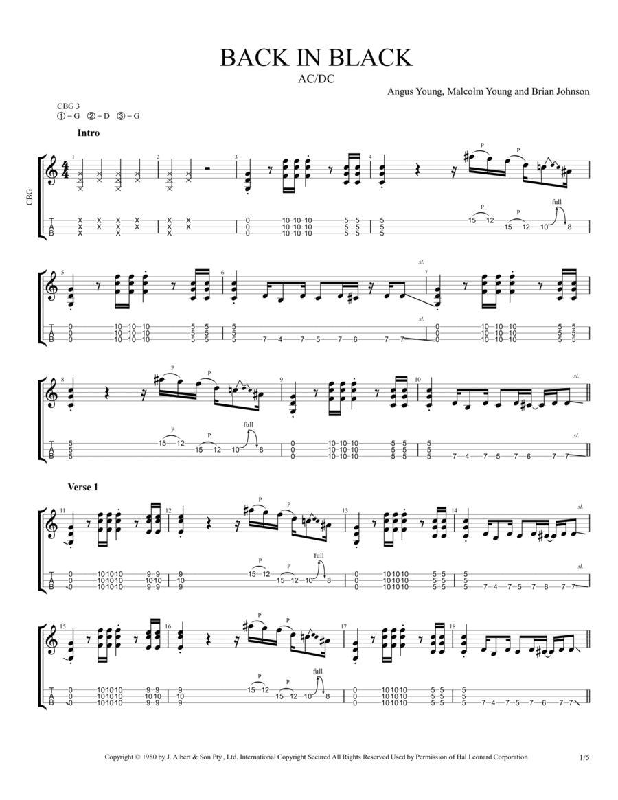 Back In Black Guitar Tablature scores gallery preview page 1