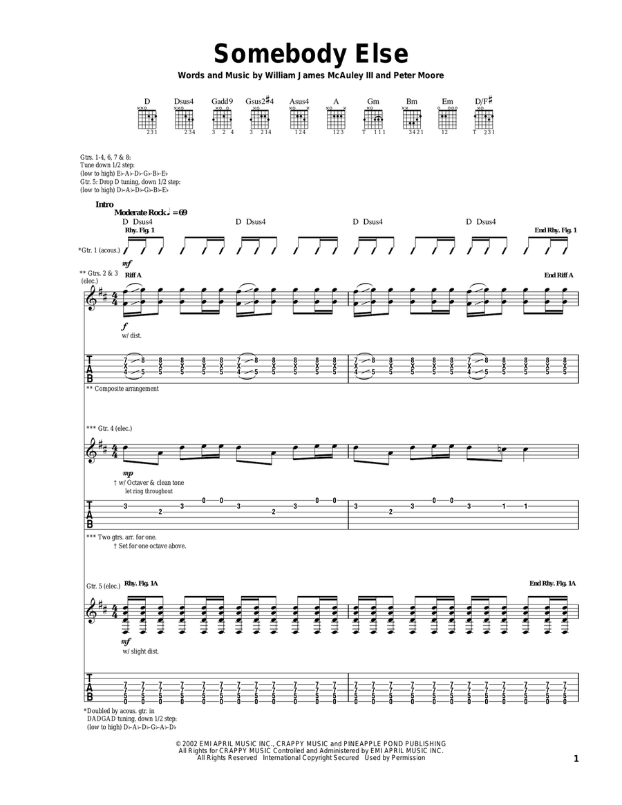 Somebody Else Guitar Tablature scores gallery preview page 1