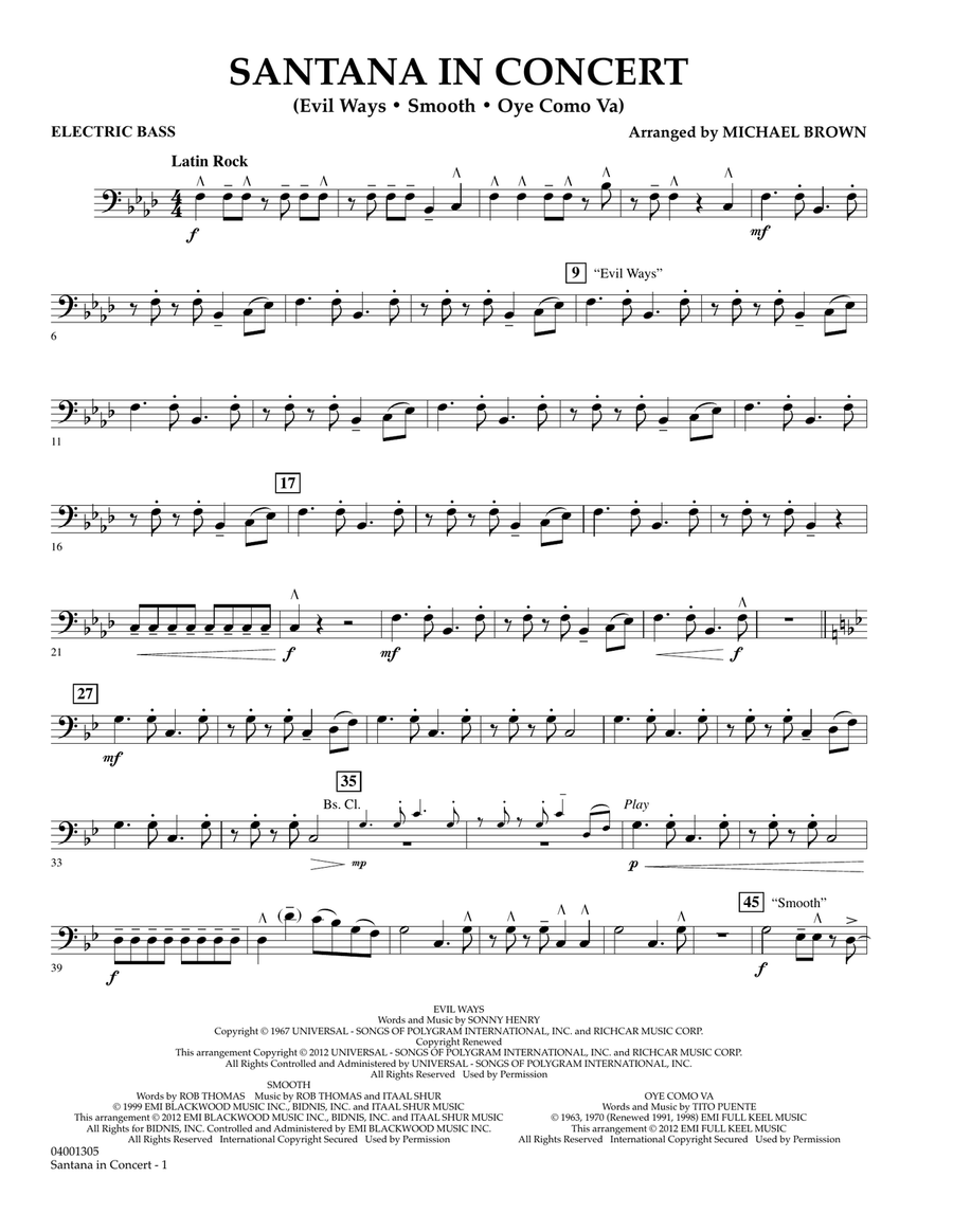 Santana In Concert - Electric Bass Concert Band scores gallery preview page 1