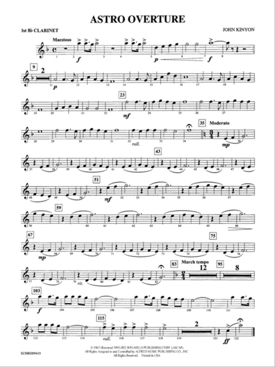 Astro Overture: 1st B-flat Clarinet Concert Band scores gallery preview page 1
