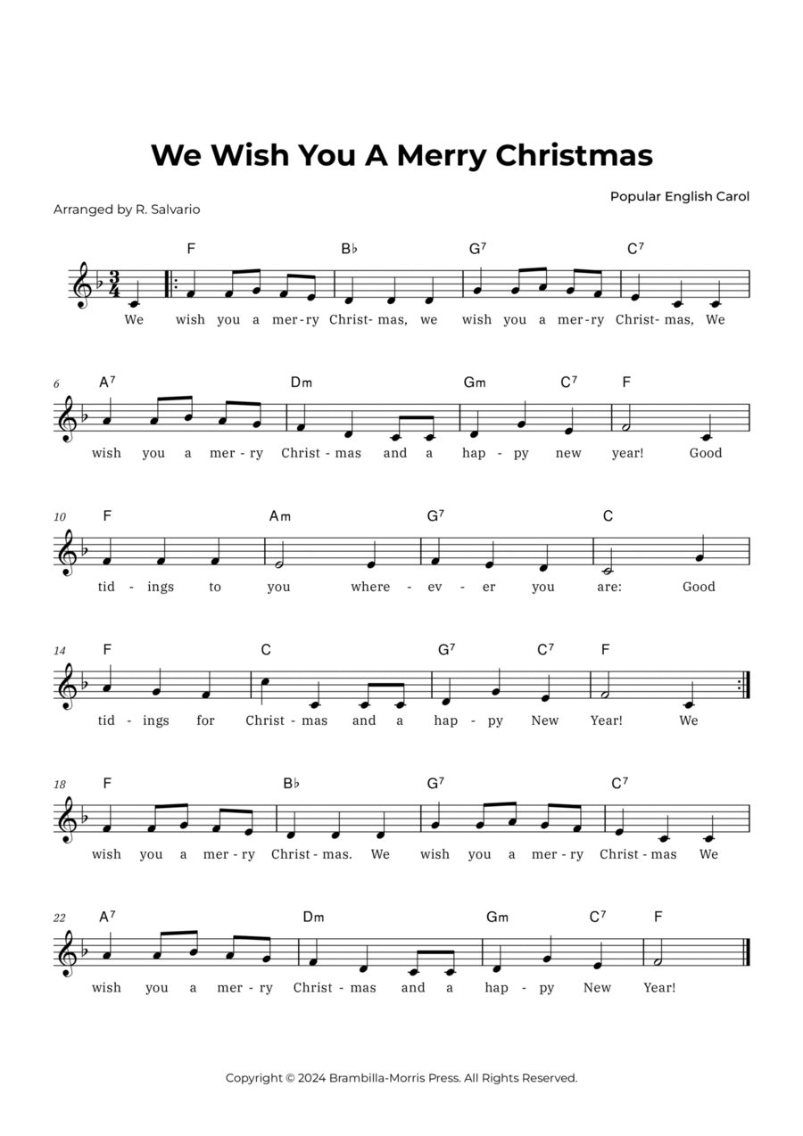 We Wish You a Merry Christmas (Key of F Major) Piano scores gallery preview page 1