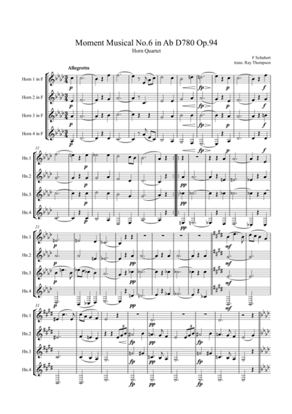Schubert: Moment Musical No.6 in Ab D780 Op.94 - horn quartet image number null
