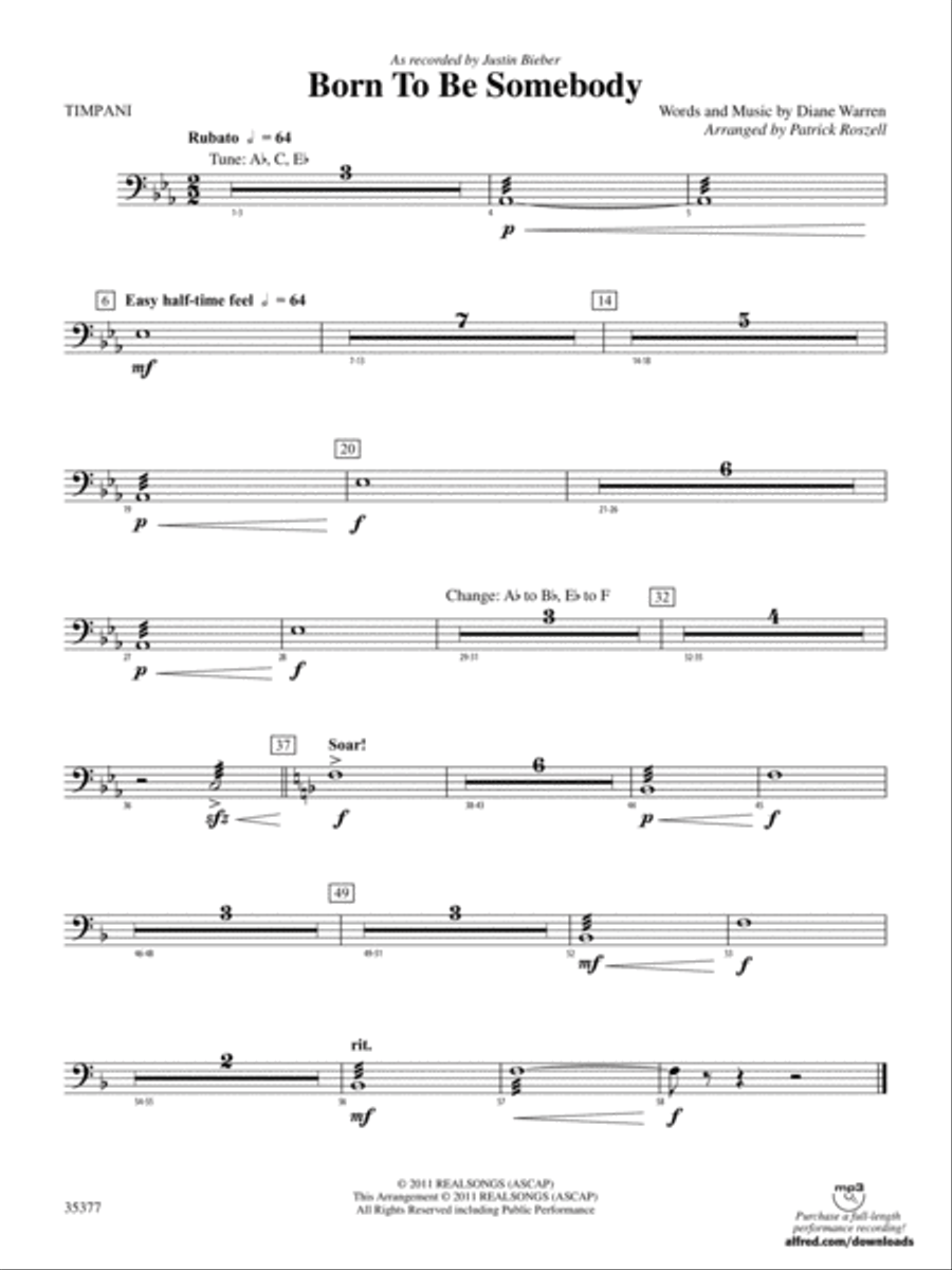 Born to be Somebody: Timpani Concert Band scores gallery preview page 1