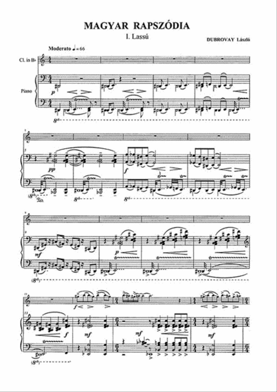 Dubrovay Laszlo: Rapsodia Ungherese (Hungarian Rhapsody) for B-flat Clarinet & Piano