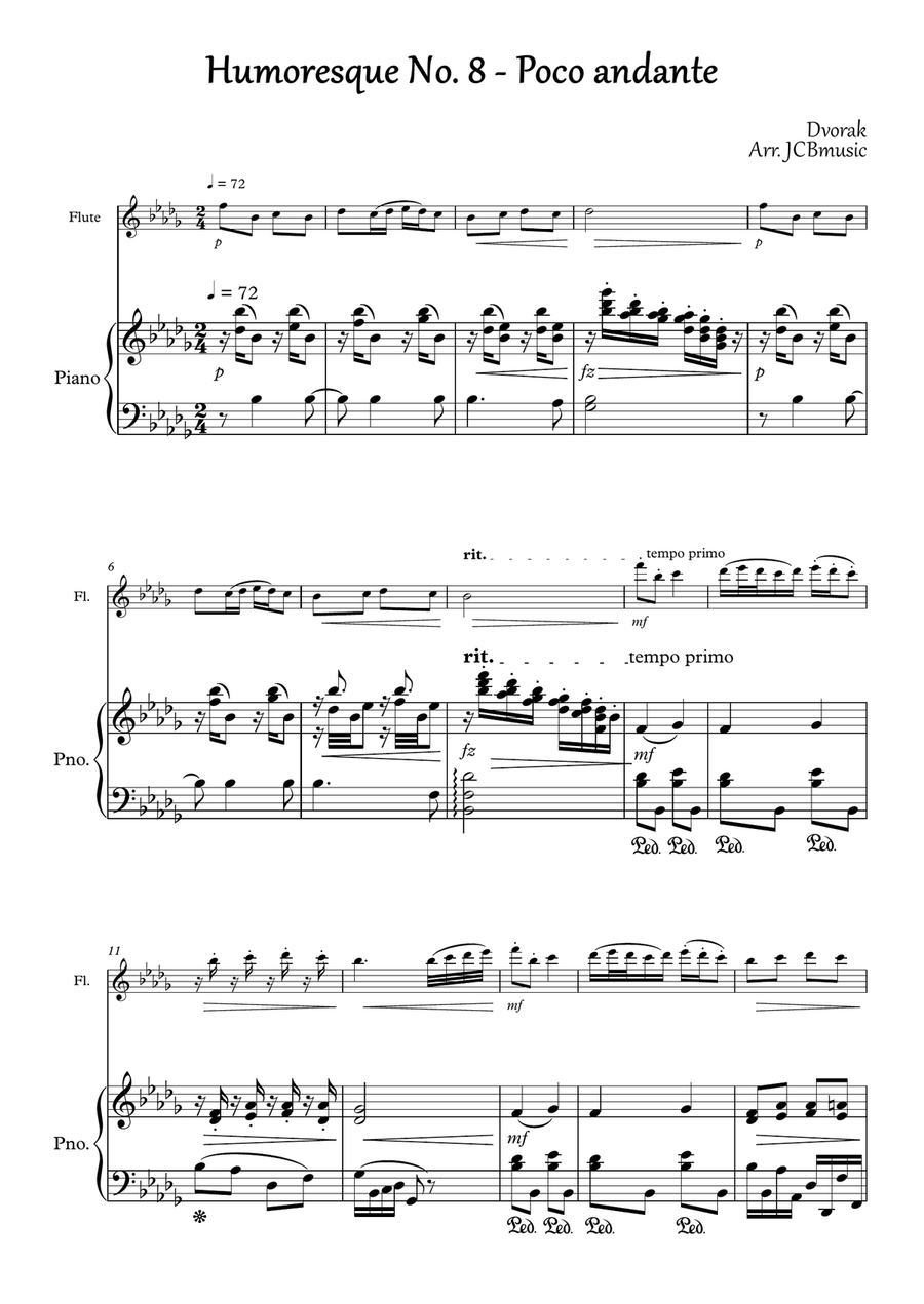 Humoresque No.8, A.Dvorak (flute and piano) Flute Solo scores gallery preview page 1