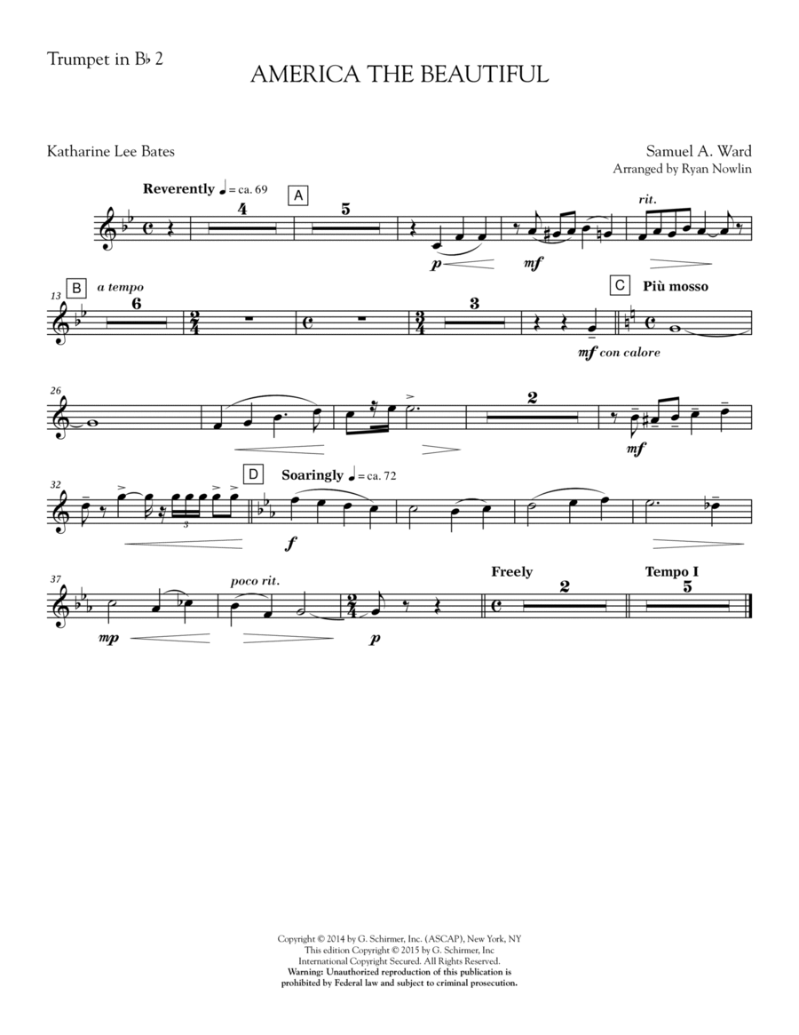 America, the Beautiful - Bb Trumpet 2 Choir scores gallery preview page 1