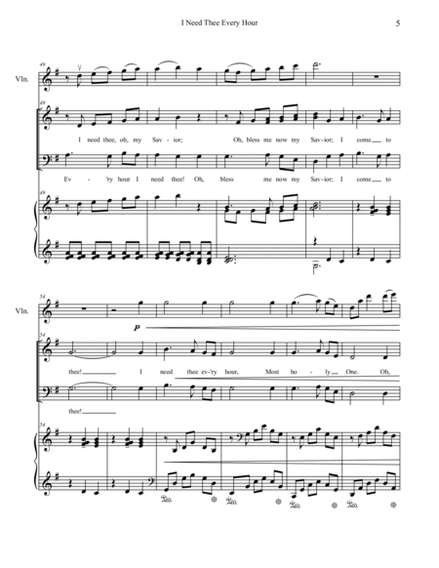 I Need Thee Every Hour : SATB Choir, Piano and Violin