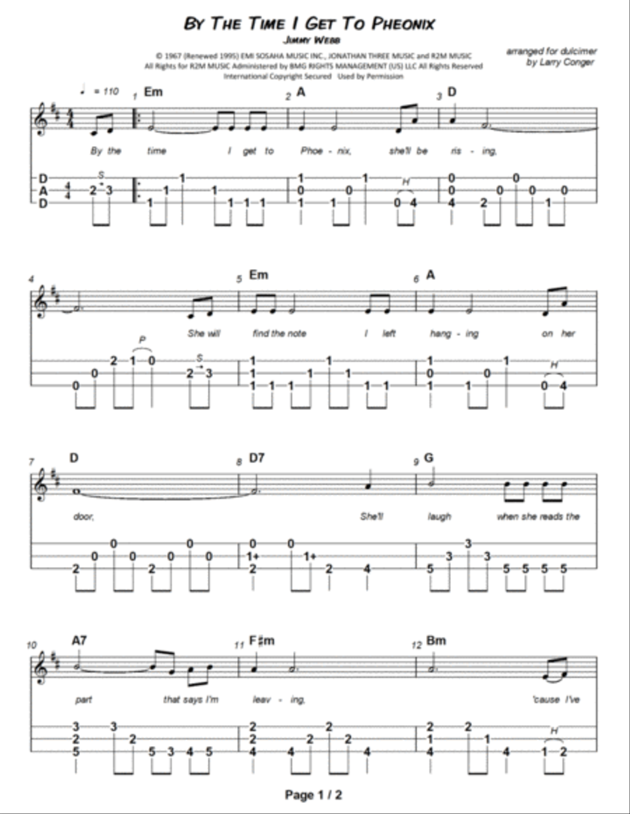 By The Time I Get To Phoenix Dulcimer scores gallery preview page 2