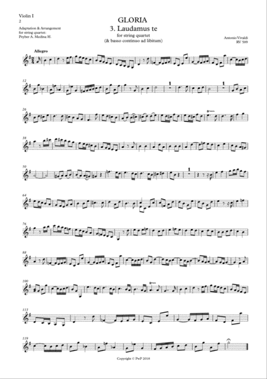 Vivaldi - RV 589, GLORIA - 3. Laudamus Te, for string quartet String Quartet scores gallery preview page 6