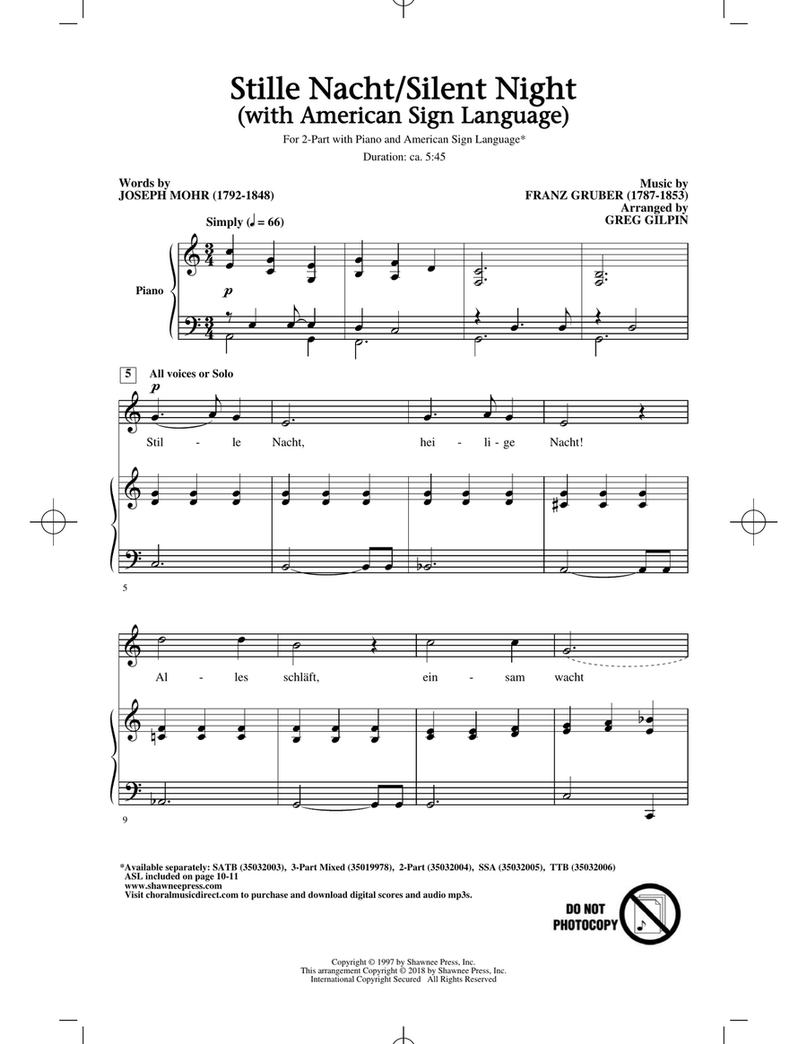 Stille Nacht/Silent Night (With American Sign Language) (arr. Greg Gilpin) 2-Part scores gallery preview page 1