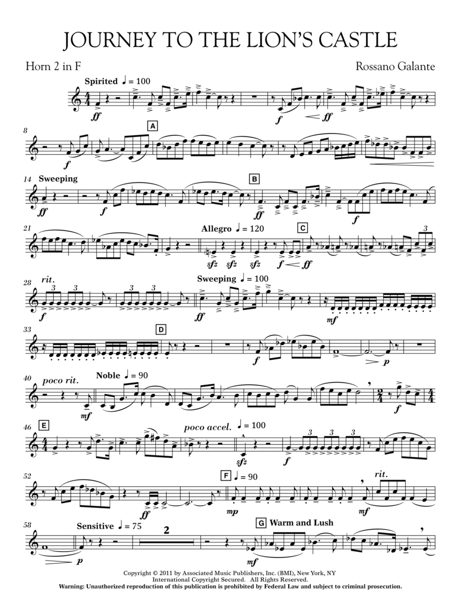 Journey to the Lion's Castle - F Horn 2 Concert Band scores gallery preview page 1
