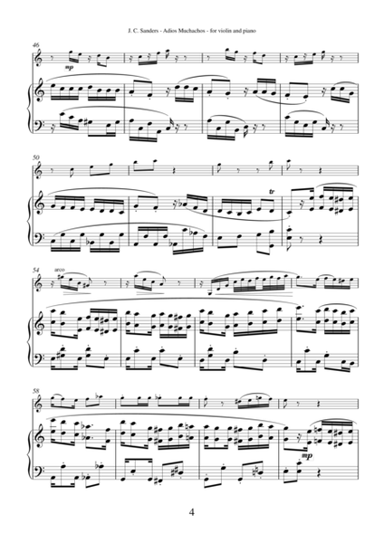 Adios Muchachos by Julio Cesar Sanders, arrangement for violin and piano