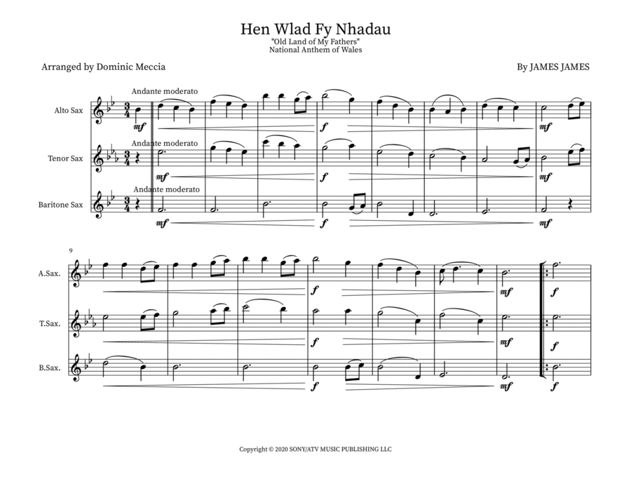 Hen Wlad Fy Nhadau Small Ensemble scores gallery preview page 1