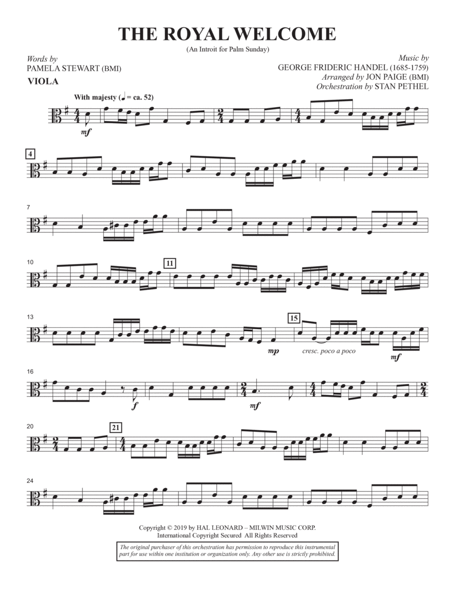 The Royal Welcome (An Introit For Palm Sunday) (arr. John Paige) - Viola