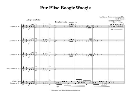 Fur Elise Boogie Woogie for Clarinet Quintet image number null