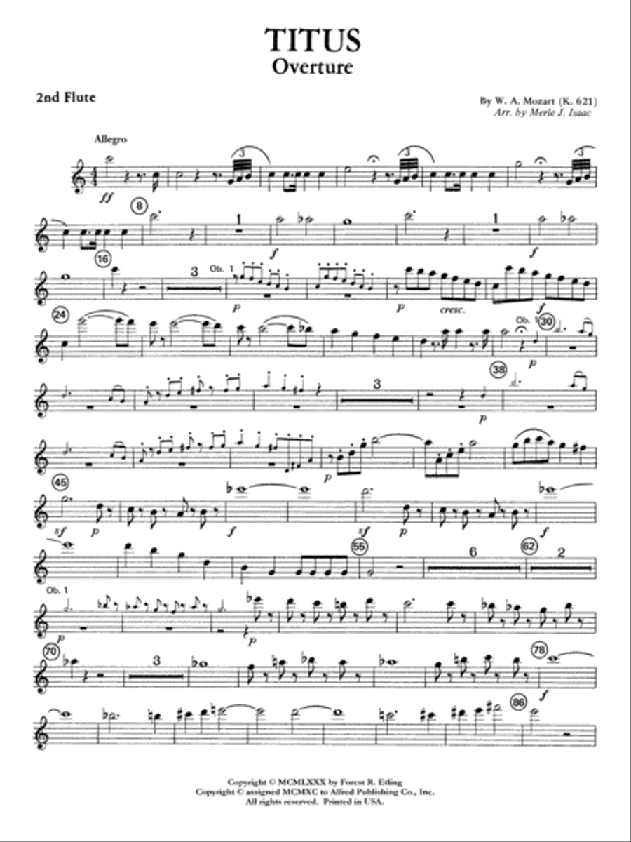 Titus Overture: 2nd Flute Full Orchestra scores gallery preview page 1