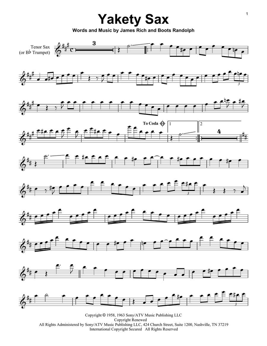 Yakety Sax Tenor Saxophone scores gallery preview page 1