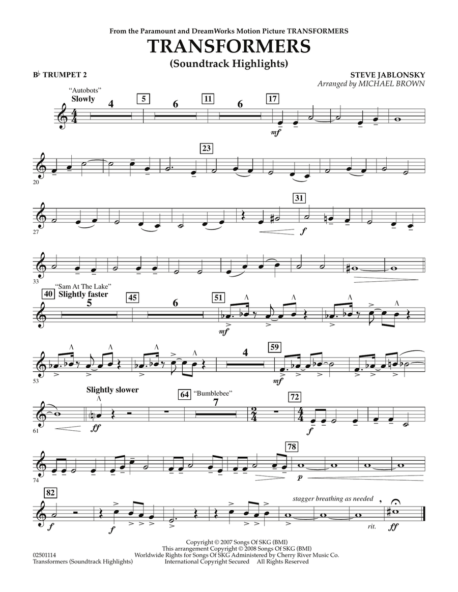 Transformers Soundtrack Highlights - Bb Trumpet 2 Concert Band scores gallery preview page 1