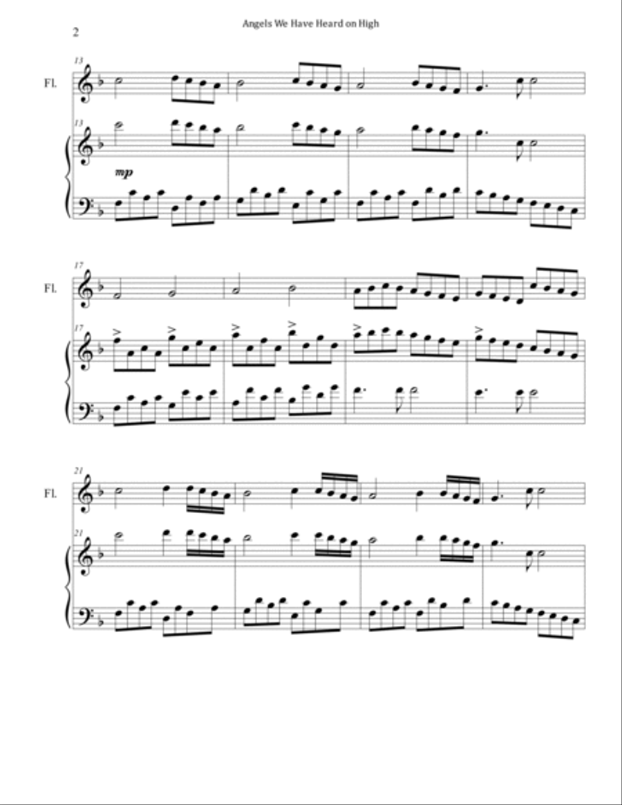 Angels We Have Heard on High (Piano and Flute) Flute scores gallery preview page 2