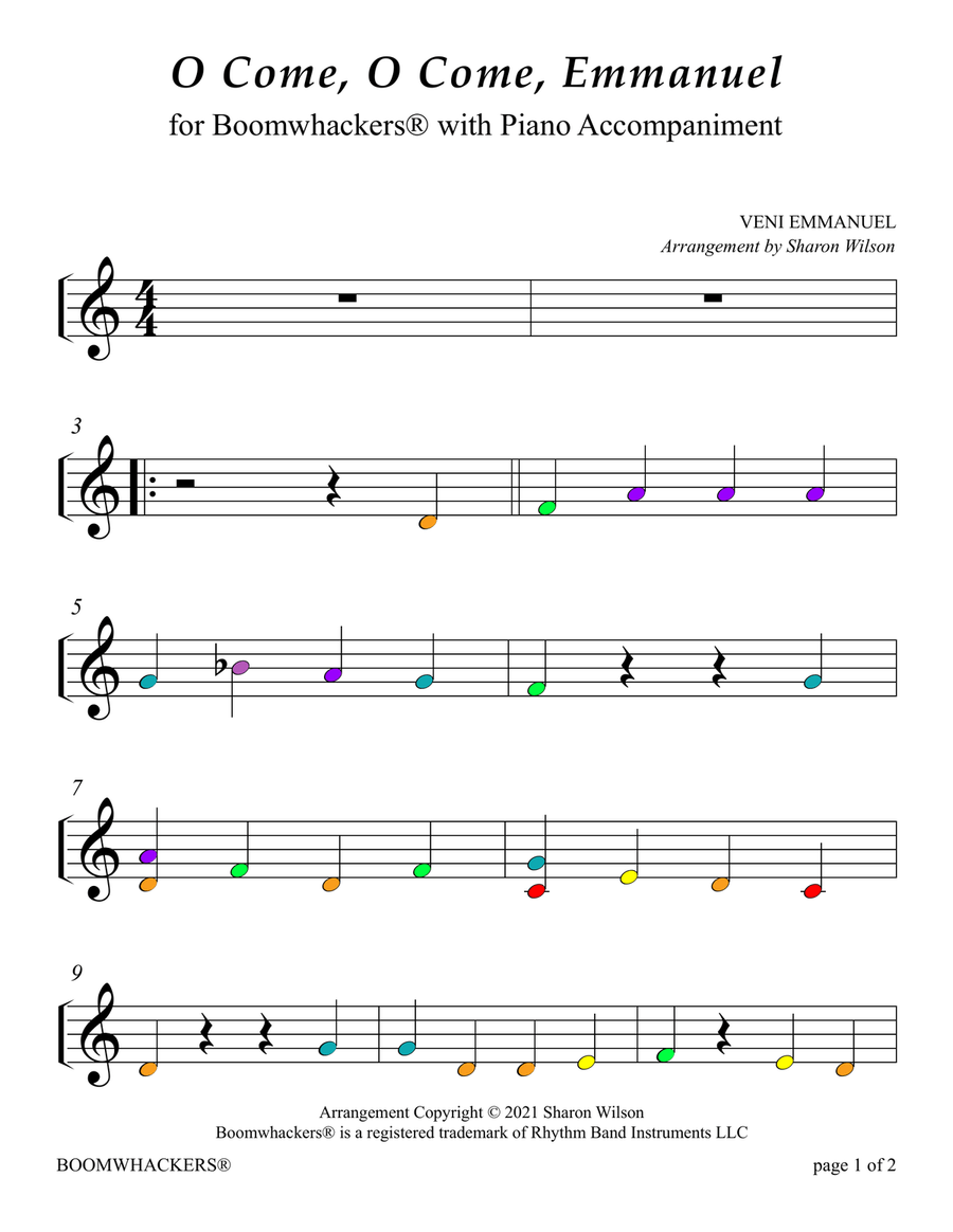 O Come, O Come, Emmanuel (Color Coded for One Octave Boomwhackers with Piano) Piano scores gallery preview page 4