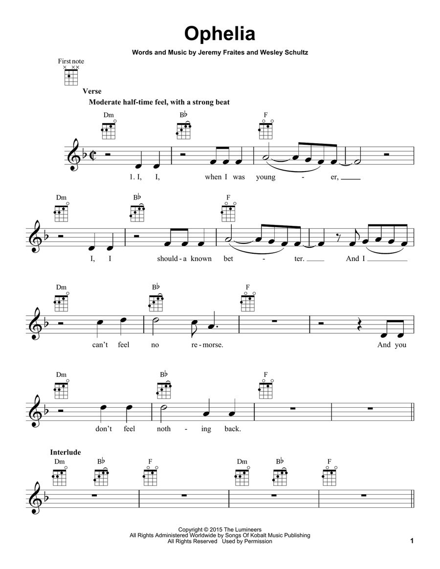 Ophelia Ukulele scores gallery preview page 1