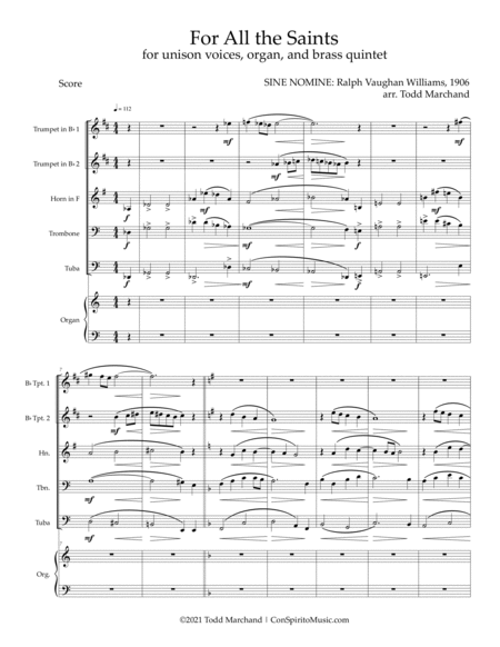 For All the Saints - festival hymn accompaniment for organ, brass quintet image number null