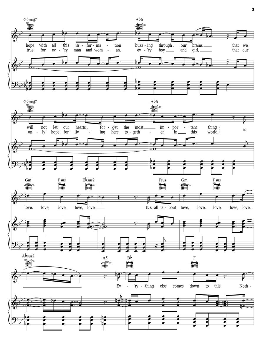 All About Love Piano, Vocal, Guitar scores gallery preview page 3