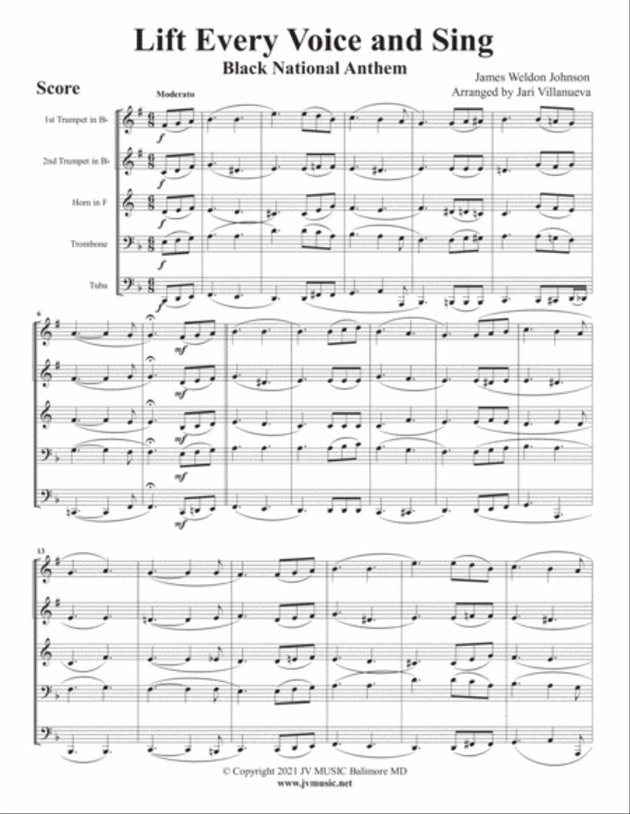 Lift Every Voice And Sing Black National Anthem for Brass Quintet Lift Every Voice And Sing Black National Anthem for Brass Quintet Brass Quintet scores gallery preview page 2