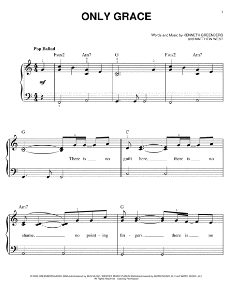 Only Grace Easy Piano scores gallery preview page 1