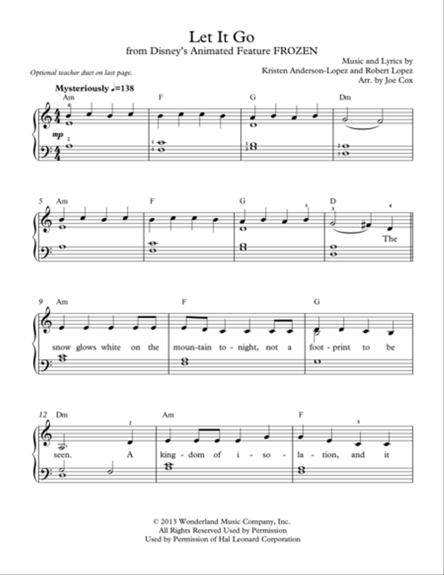 Let It Go (from Frozen) Piano, Vocal, Guitar scores gallery preview page 1