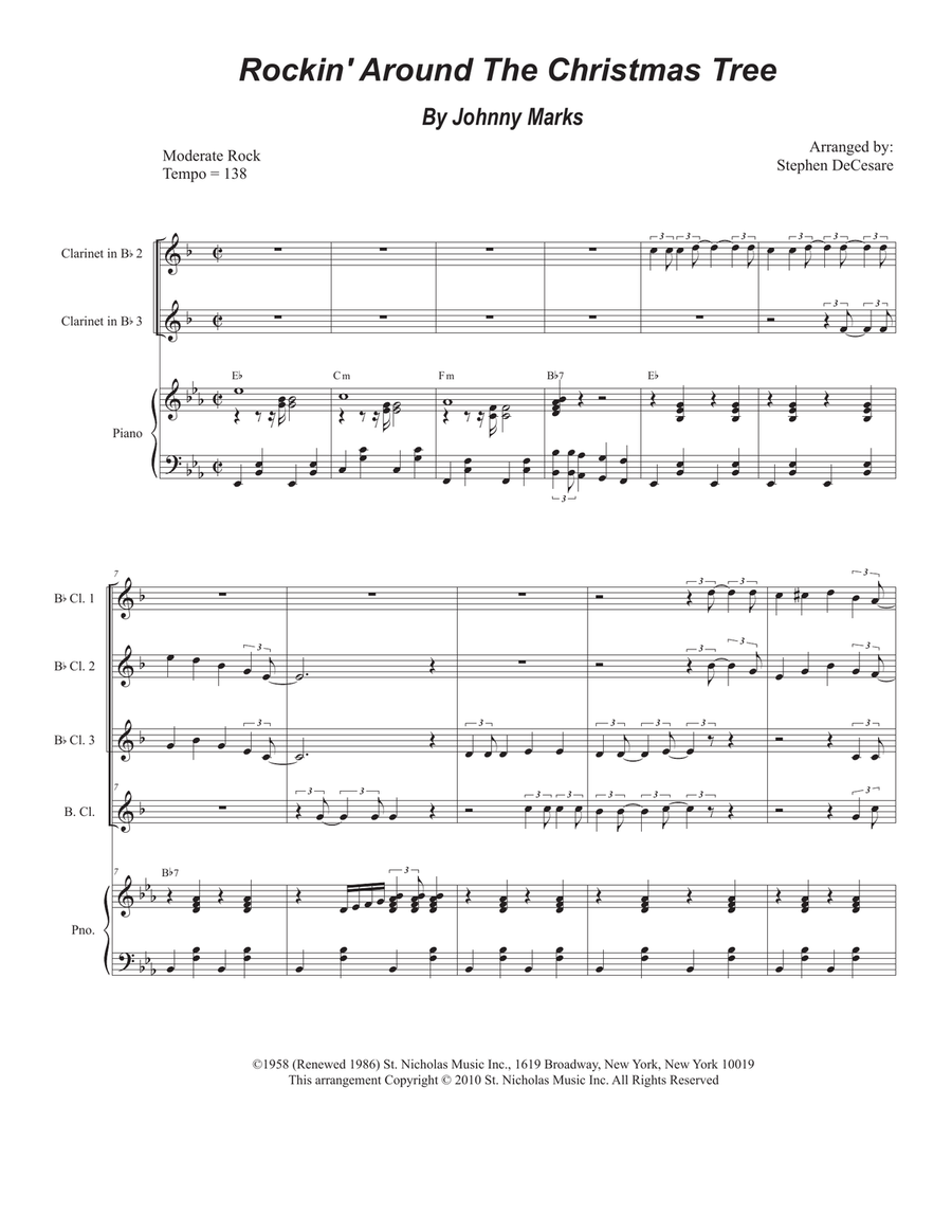 Rockin' Around The Christmas Tree Clarinet Choir scores gallery preview page 1
